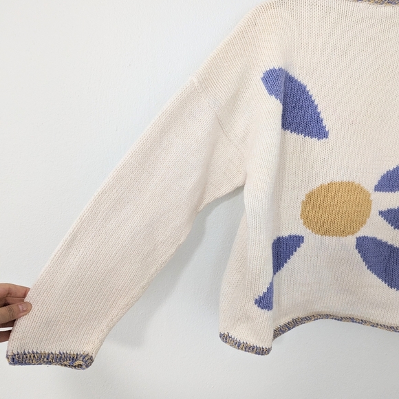 Vintage Y2K M. Gibson Daisy Floral Knit Cardigan White Blue Size Medium M - Picture 2 of 8